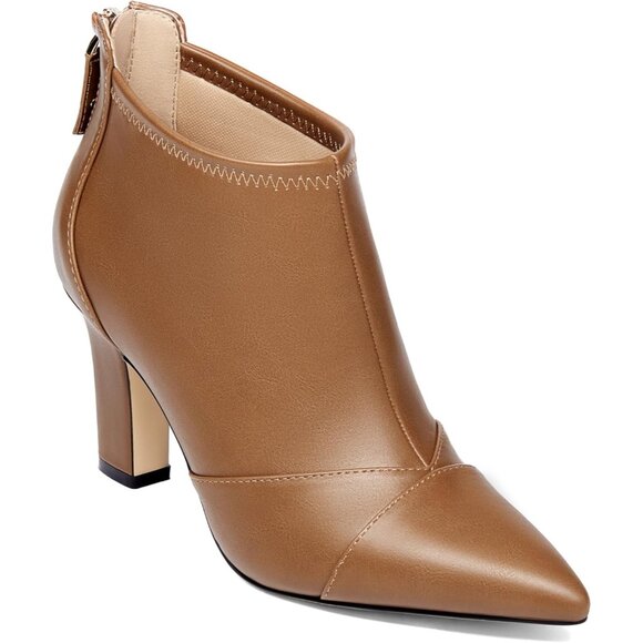 Shoes - Women's Light Brown Dress Boots Pointed Toe Stiletto High Heel Splicing Booties